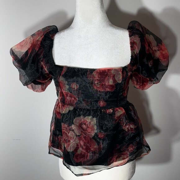 NWT - Thirty Thirty Peplum Floral Crop Top - Size Large - Picture 1 of 8